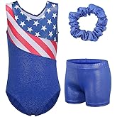 BAOHULU Gymnastics Leotards for Girls with Shorts Shiny Diamond Oblique Neck Kids Tumbling Dance Activewear