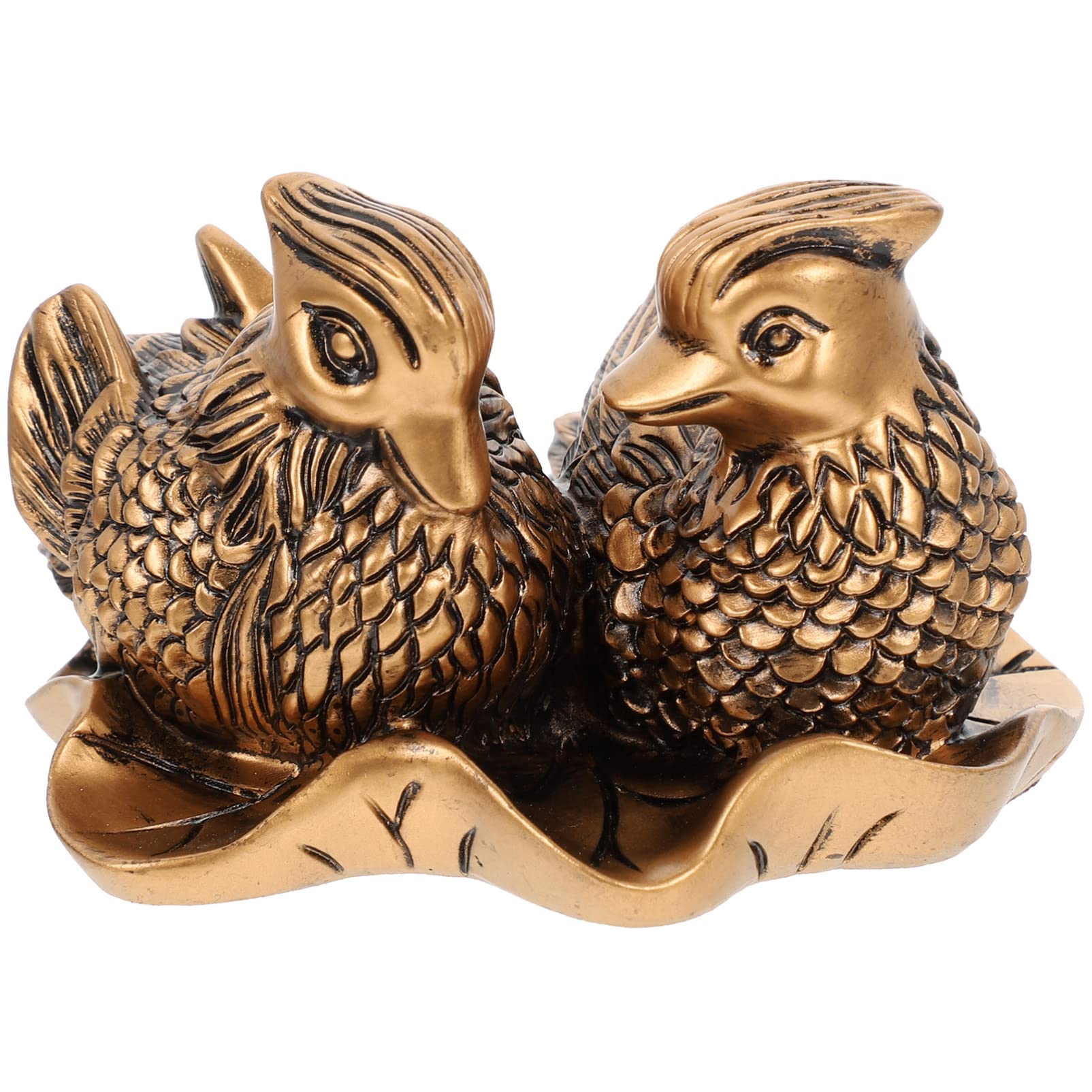 HOMSFOU Resin Mandarin Duck Sculpture 3.15X2.56X1.97 Inch Wedding Desktop Ornament Stable Base Love Birds Figurine Home Decor Creative Gift