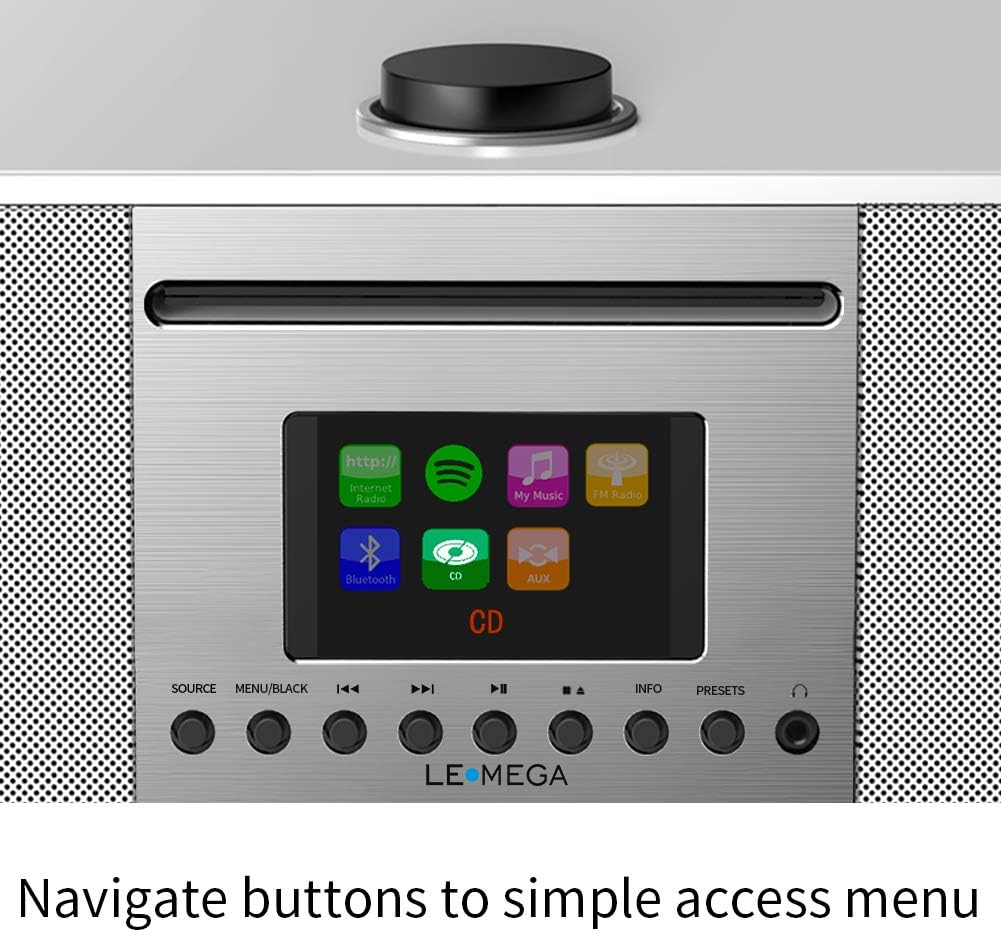 Amazon Com Lmega M5 All In One Music System Cd Player Internet Radio Fm Radio Wifi Spotify Connect Bluetooth Wooden Box Usb Mp3 Headphone Out Clock Alarms Colour Display Remote App Control White Home Audio Theater