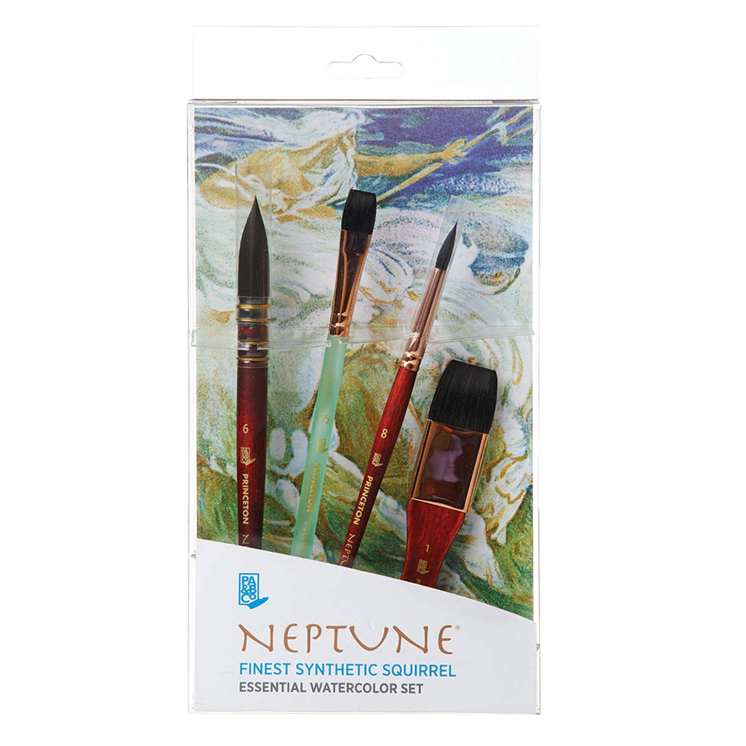Princeton Neptune Fine Art Watercolours Brushes Essential Set, Synthetic Squirrel, 4 Piece Brush Set, Short Handle, For Professionals & Students