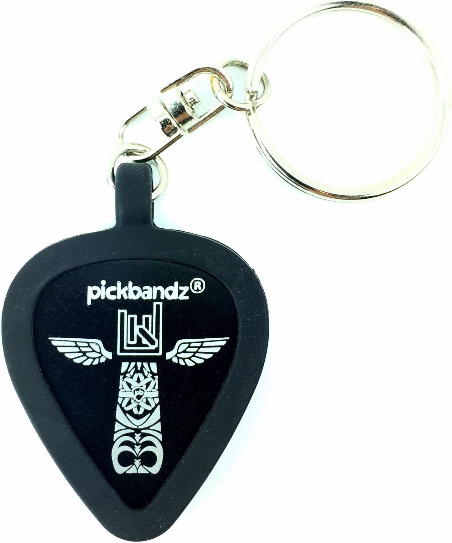 Pickbandz Key Chain Pick Holder 100% Silicone Pendant in Epic Black - Double Sided so Holds Two Picksl