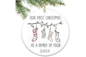 Eokeanon Christmas Ornaments 2025,Our First Christmas as A Family of Four Ornament Family Ceramic New Parents Gifts for Coupl