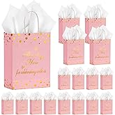 50Pcs Thank You Gift Bags with Tissue Paper, Thank You Paper Kraft Bags Bulk with Handles, Wedding Baby Shower Party Favors Bags for Guests Business Shopping Birthday Bridal Return Souvenirs (Pink)
