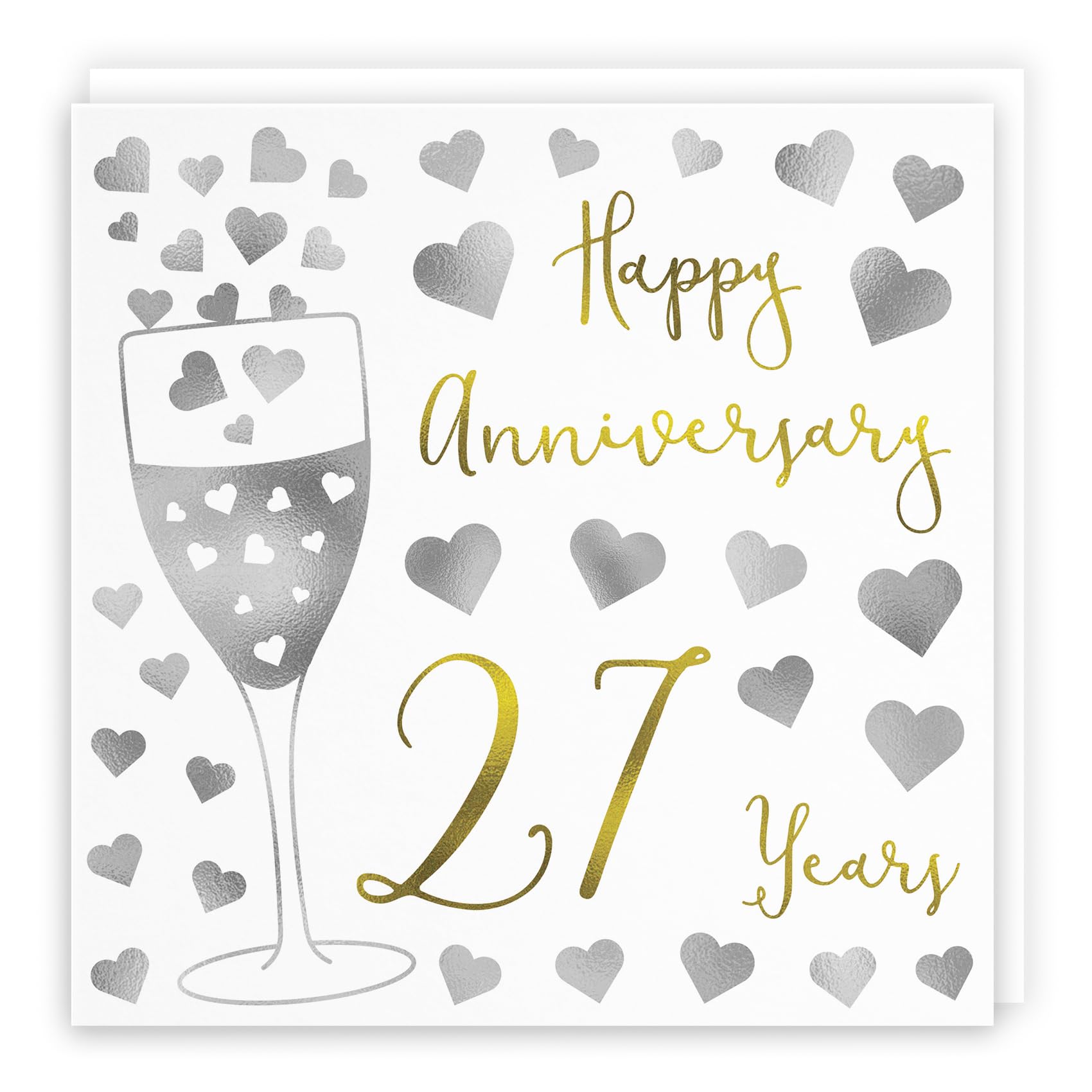Hunts England - 27th Wedding Anniversary Card - Happy Anniversary - 27 Years - Silver Hearts Collection - For Couples, Friends, Him, Her