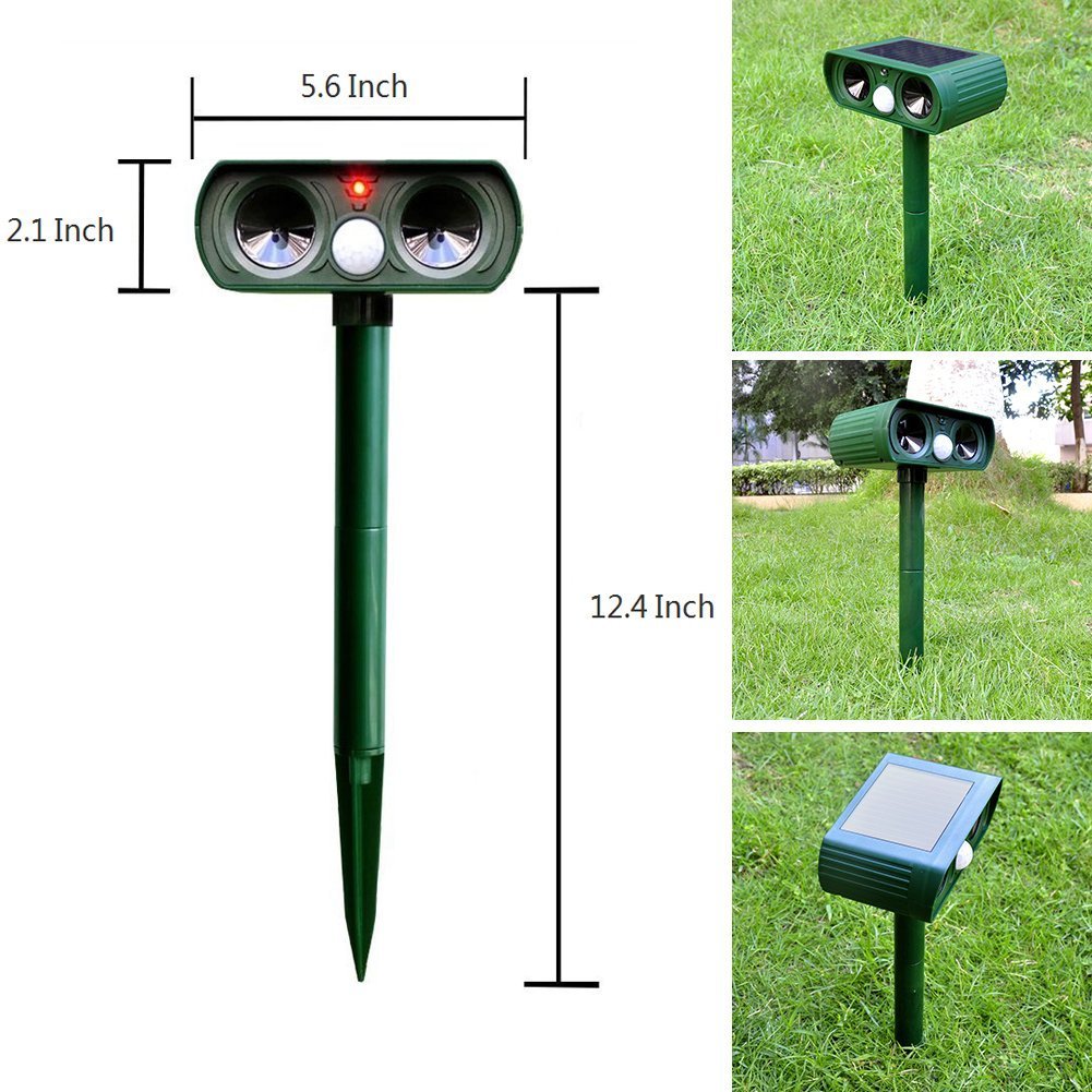 Cat Repellent Ultrasonic Animal Repeller Solar Battery Operated Motion Activated Outdoor Waterproof Electronic Cat Scarer Deterrent with Ground Stake for Fox, Squirrel, Mice - Yard, Lawn and Farm