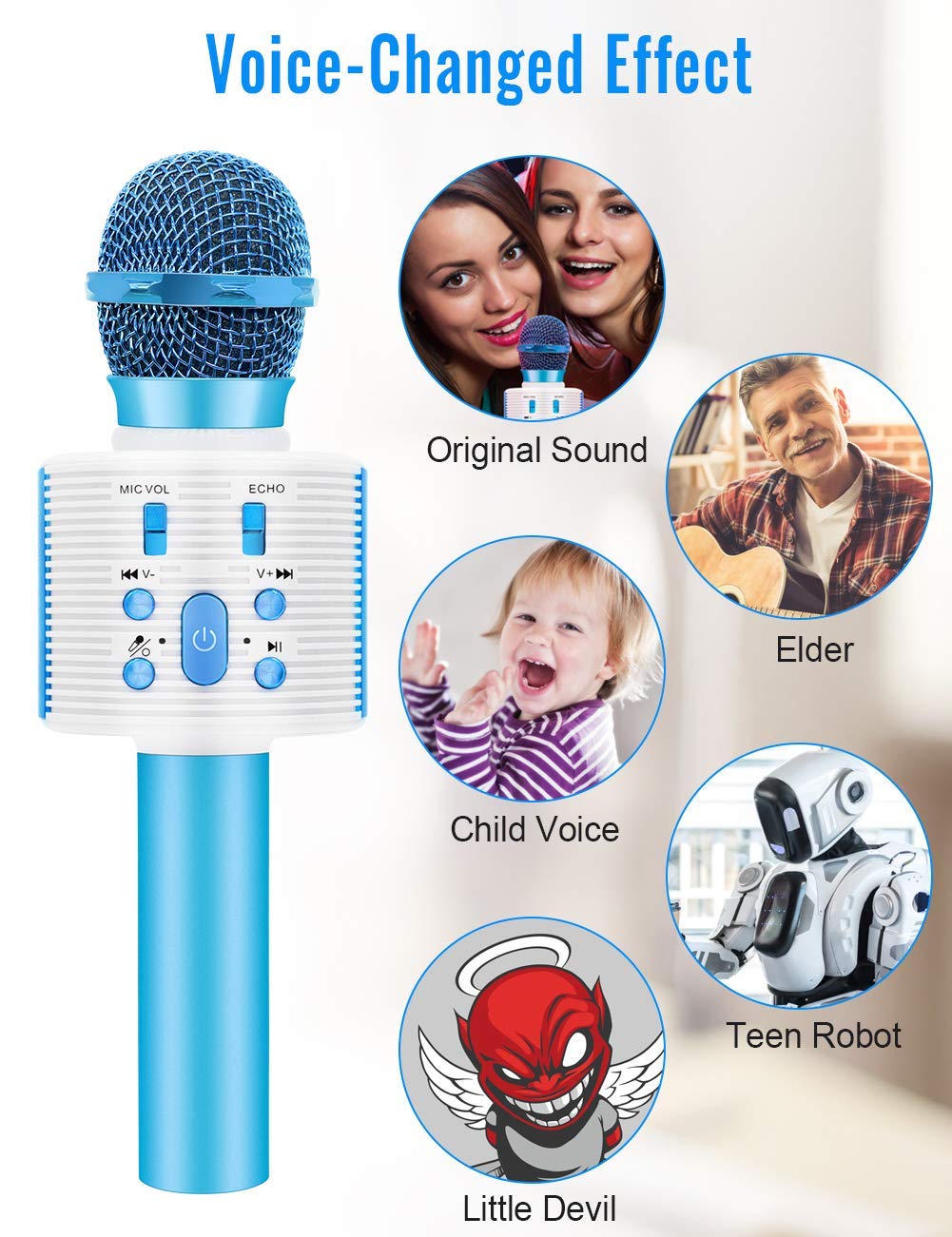 Wireless Bluetooth Microfono Karaoke con Altoparlante Pro per Adulti e Bambini Portatile KTV Karaoke Player Compatibile con Android/PC/Smartphone Regali di compleanno di Mic Home Party