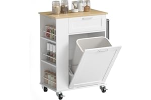 HOMCOM Rolling Kitchen Island with Trash Can Storage, Kitchen Island on Wheels with 3-Tier Spice Rack, Towel Rack, Tilt Out T