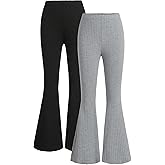 WDIRARA Girl's 2 Piece Elastic Waist Flare Bell Bottom Ribbed Knit Long Pants