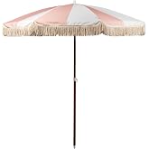 BEACH STATE Summerland 6.5 Feet Beach Umbrella with Fringe - Patio Umbrella - Outdoor Umbrella - UV50+ Sun Protection