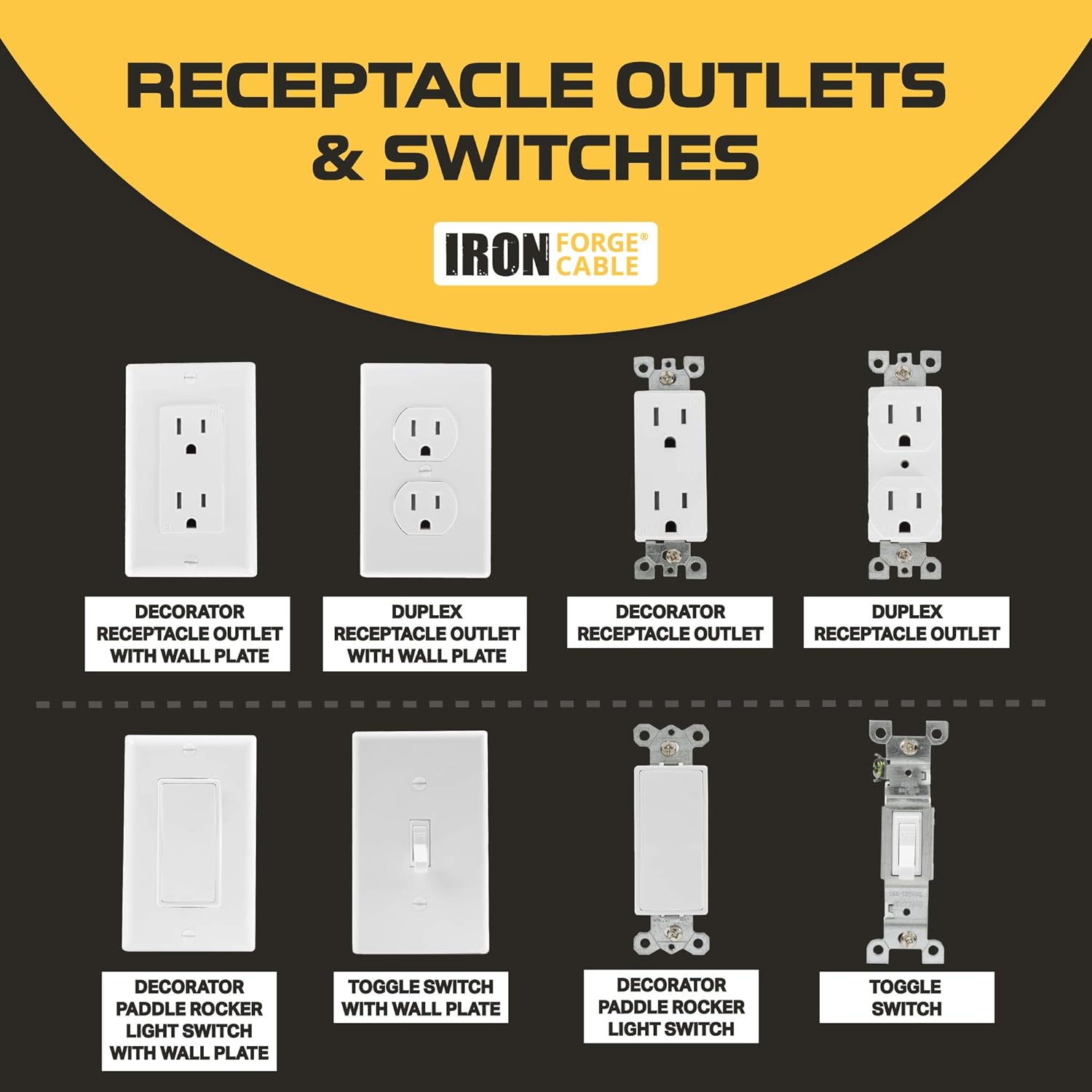 Rocker Light Switch with Wall Plate, 10 Pack, White - 3 Way Decorator Paddle Switch, Three Wire, Residential Grade, 15 Amp, 120/277V, UL Listed - - 