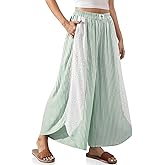 TARSE Womens Wide Leg Striped Boho Palazzo Pants with Lace Panel Summer Loose Elastic Waist Beach Vacation Lounge Pants