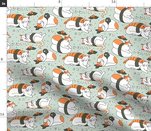 amazon com spoonflower fabric kawaii sushi cat japanese roll asian printed on lightweight cotton twill fabric by the yard sewing bottomweight fashion apparel home decor spoonflower fabric kawaii sushi cat japanese roll asian printed on lightweight cotton twill fabric by the yard sewing bottomweight fashion apparel
