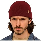 TOP-EX 80% Merino Wool Fisherman Beanie for Men Women Dual Layer Knit Hat Warm Mini Fisherman Beanie for City Walk Travel Burgundy M/L