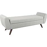HomePop Modern Storage Bench with Wood Legs |Homepop Home Décor|Bench with Storage for Living Room & Bedroom - Light Gray Wov