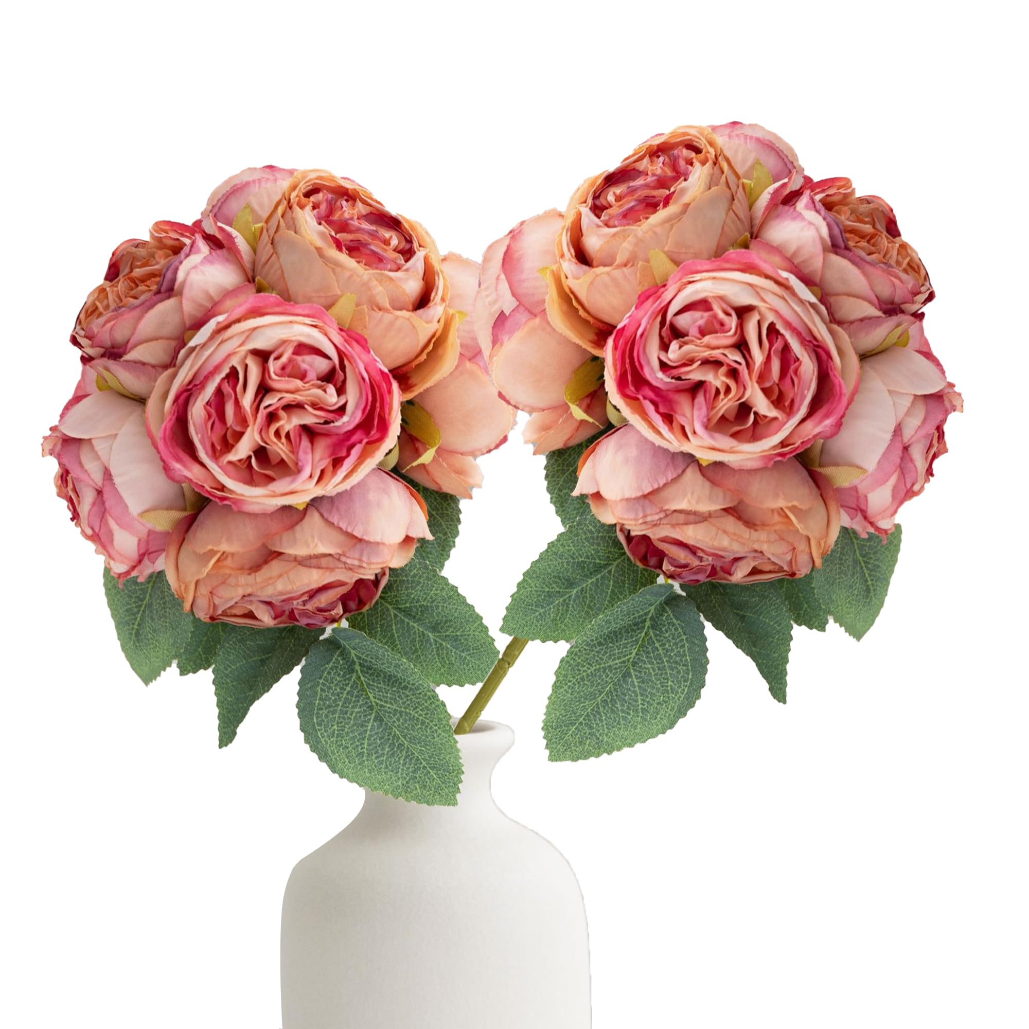 Duoyif Artificial Flowers Bouquet for Vase Decorations - 2 Silk Bouquets, 8 Pieces Flower Head, Composition for Centerpiece, Wedding, Office, Home Decor, Cemetery (Pink Rose A1)