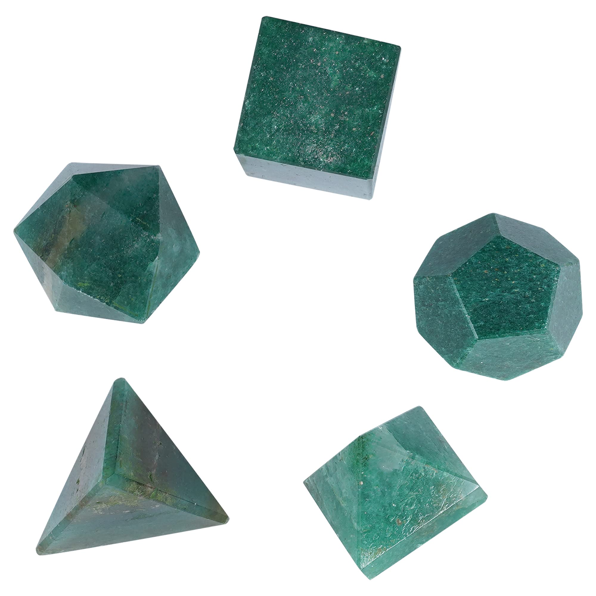 Crocon® Green Mica 5Pcs platonic solids crystal geometry set, Platonic Solids Sacred Geometric stones for Meditation Reiki Balancing Healing Chakra Stone Cleansing Spiritual Good Luck (15-20 mm)