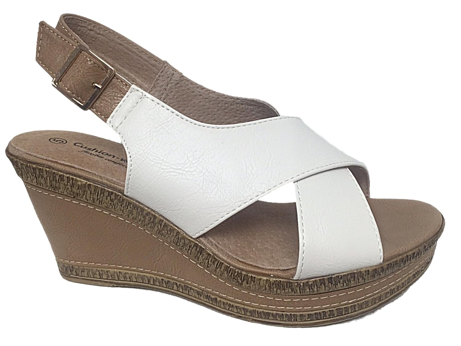 Cushion Walk Ladies White Comfort Slingback Wedge Sandal Amazon.co.uk