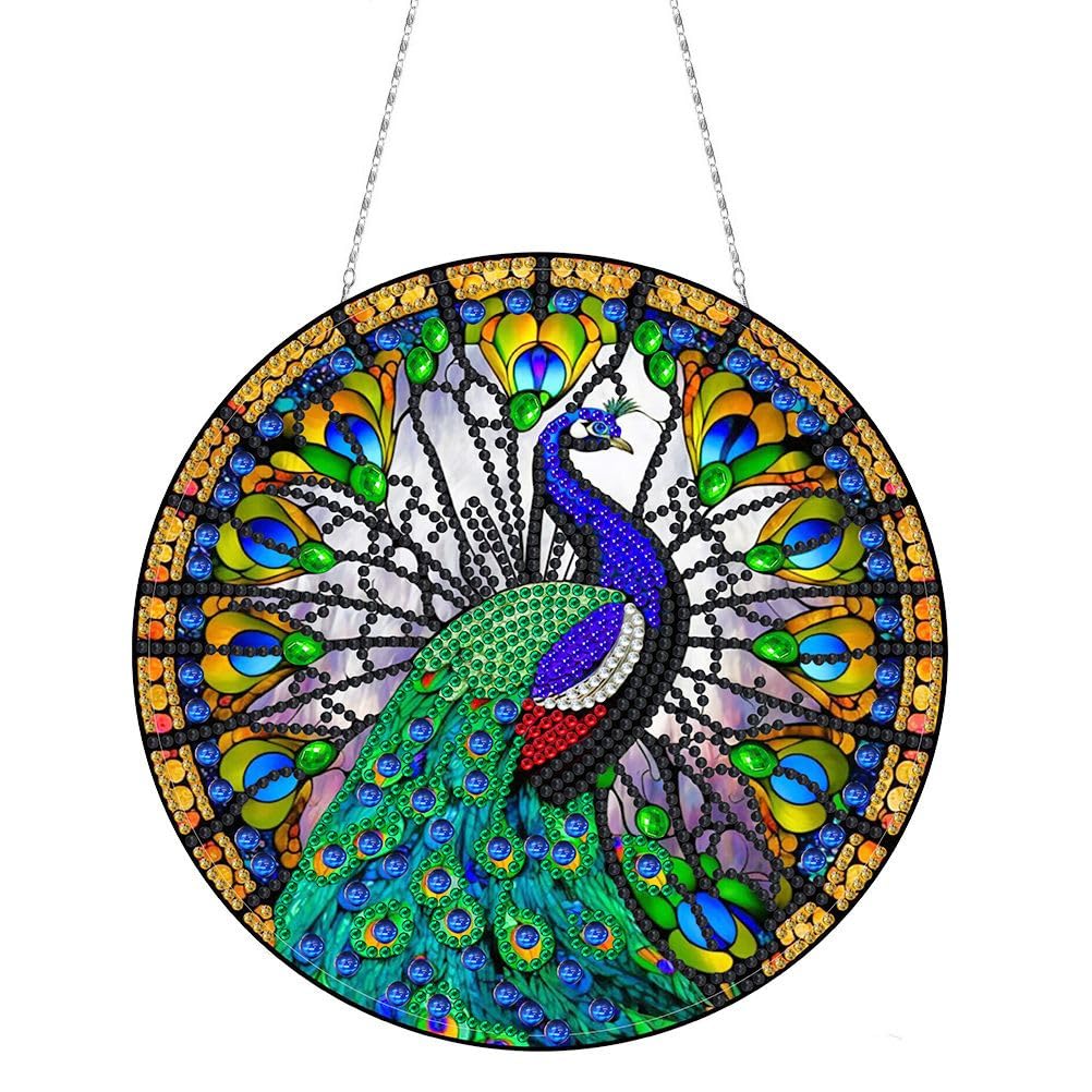 DIY Diamond Painting Ornament 5D Diamond Art Peafowl Handmade Pendant Single Sided Spot Drill Hanging Ornament Mosaic Making Kits by Number Kits for Home Decor