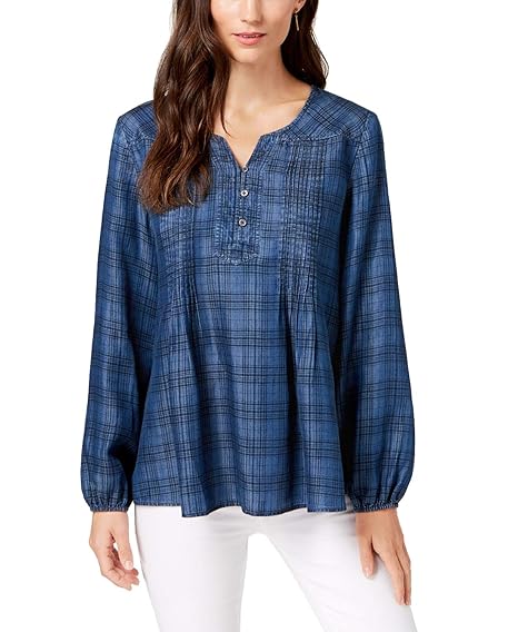 plaid peasant top