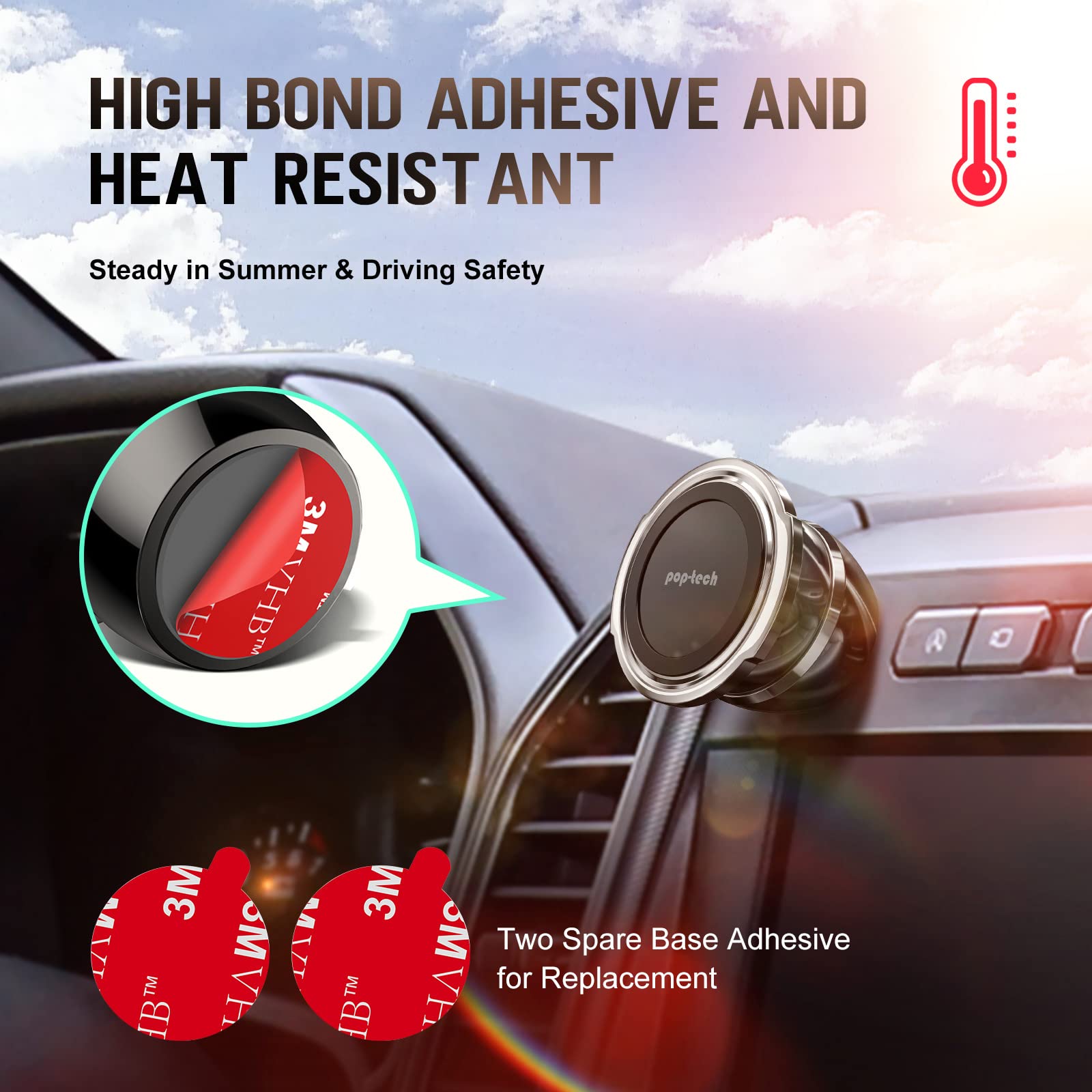 pop-tech Magnetic Car Phone Holder: Adhesive All-Metal Dash Mount for Mercedes Benz GLC/C/E/CLS-Class - Universal Magnet Cell Phone Automobile Cradles Stick on Dashboard for iphone Samsung Socket Grip