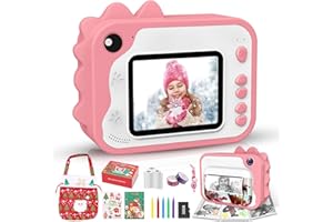 USHINING Kids 12MP Print Camera, Pink, 2.4 Inch Screen, 32GB Micro SD Card, Ink Free Printing, 1080P Video, 3 Hours Battery Life