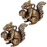 2 PCS Squirrel Figurine Vintage Bronze Squirrel Decor Squirrels Statue Brass Animals Desk Decor Paperweight Handcrafted Incense Holder Antique Animal Sculpture Gift 41mm