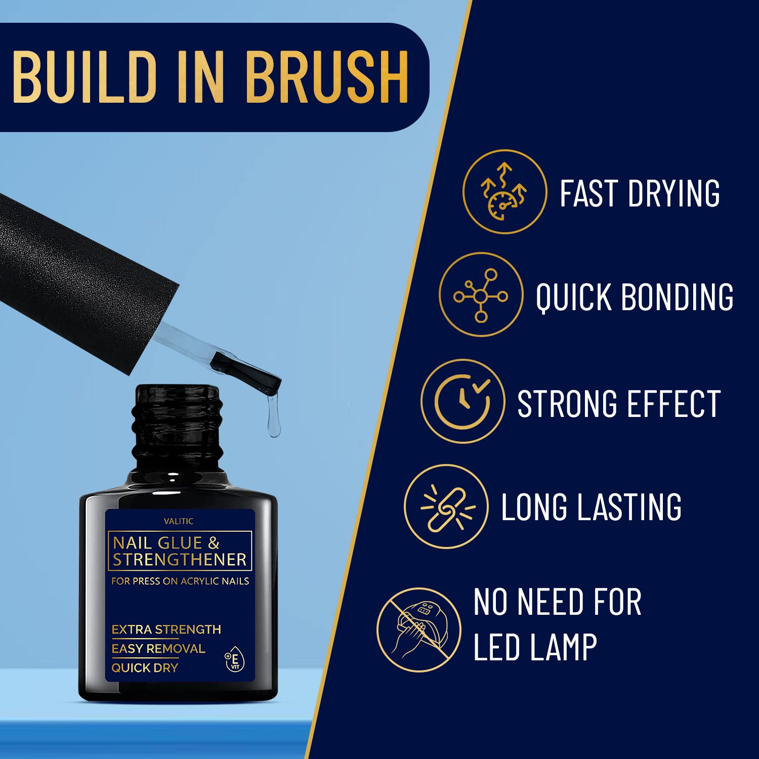 Valitic Strong Nail Glue and Strengthener - Quick Dry Brush On Gel for Long Lasting Nails - Adhesive Bond for False Nails - Strengthener for Nail Tips - 1 PACK - Image 2