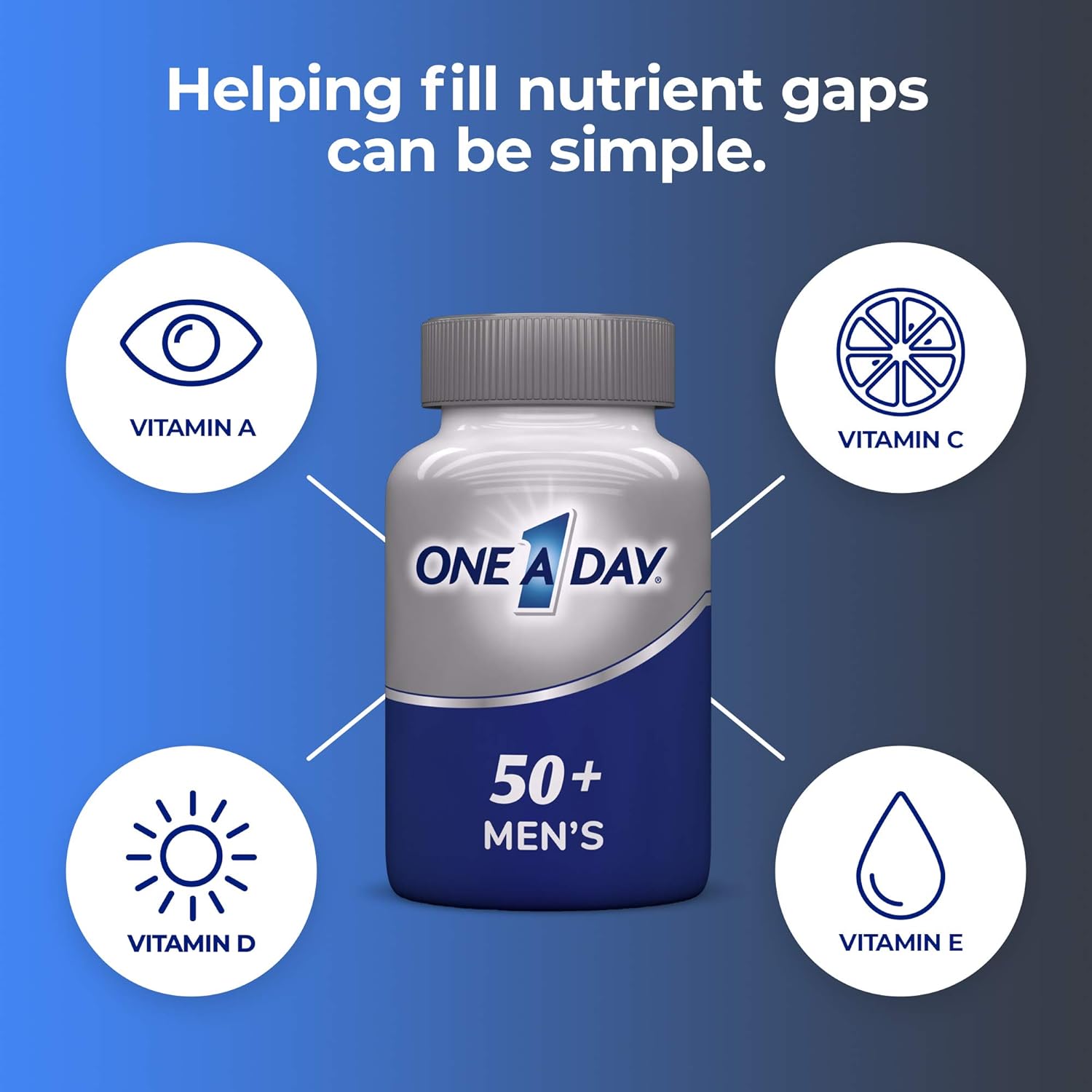 One A Day Men’s 50+ Multivitamins, Supplement with Vitamin A, Vitamin C, Vitamin D, Vitamin E and Zinc for Immune Health Support*, Calcium & More, 175 Count: Health & Personal Care