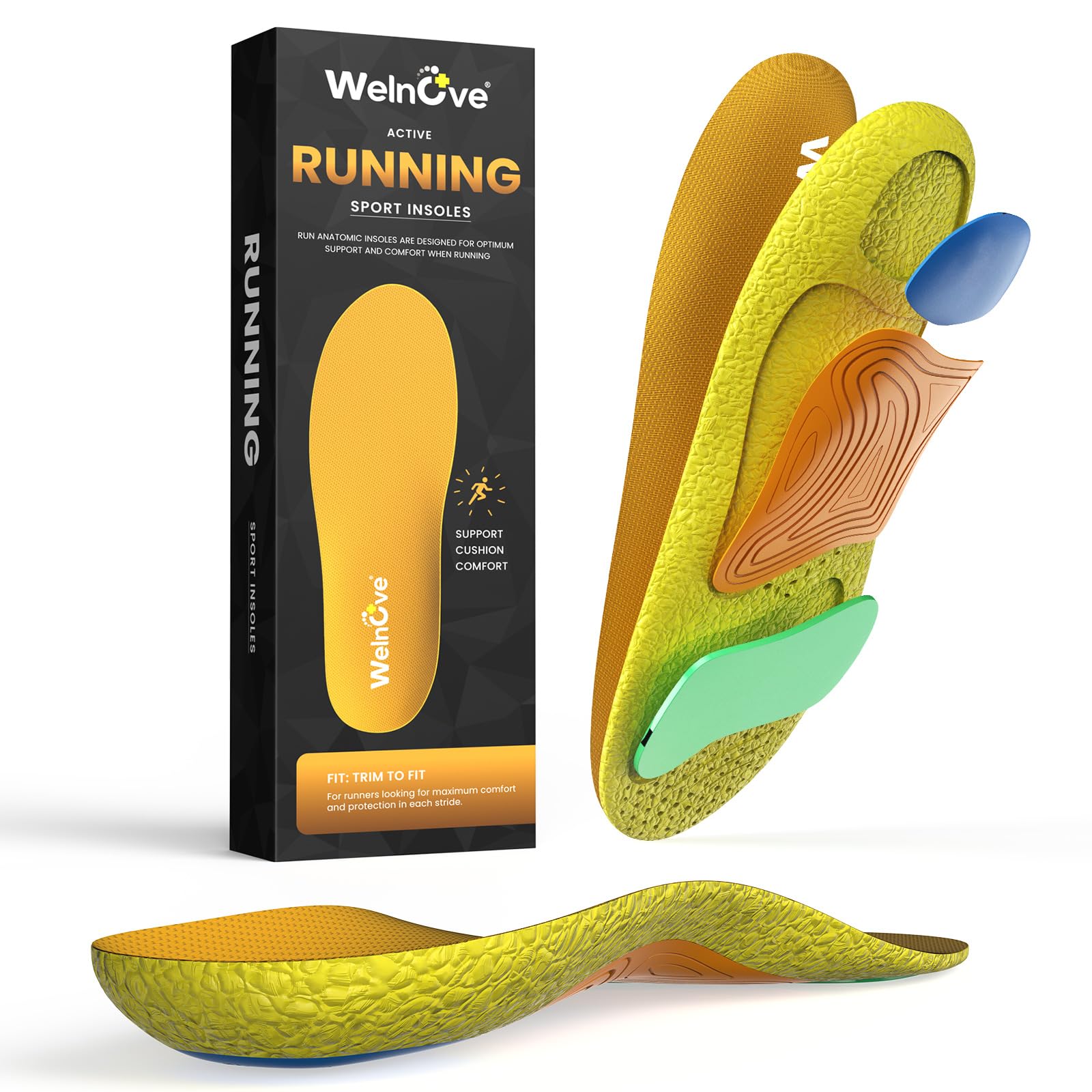 Photo 1 of Welnove Performance Running Sport Insoles – Shock Absorption Athletic Inserts Lightweight & Thin Design with Energy Return Technology – Enhance Performance, Endurance & Foot Alignment-L