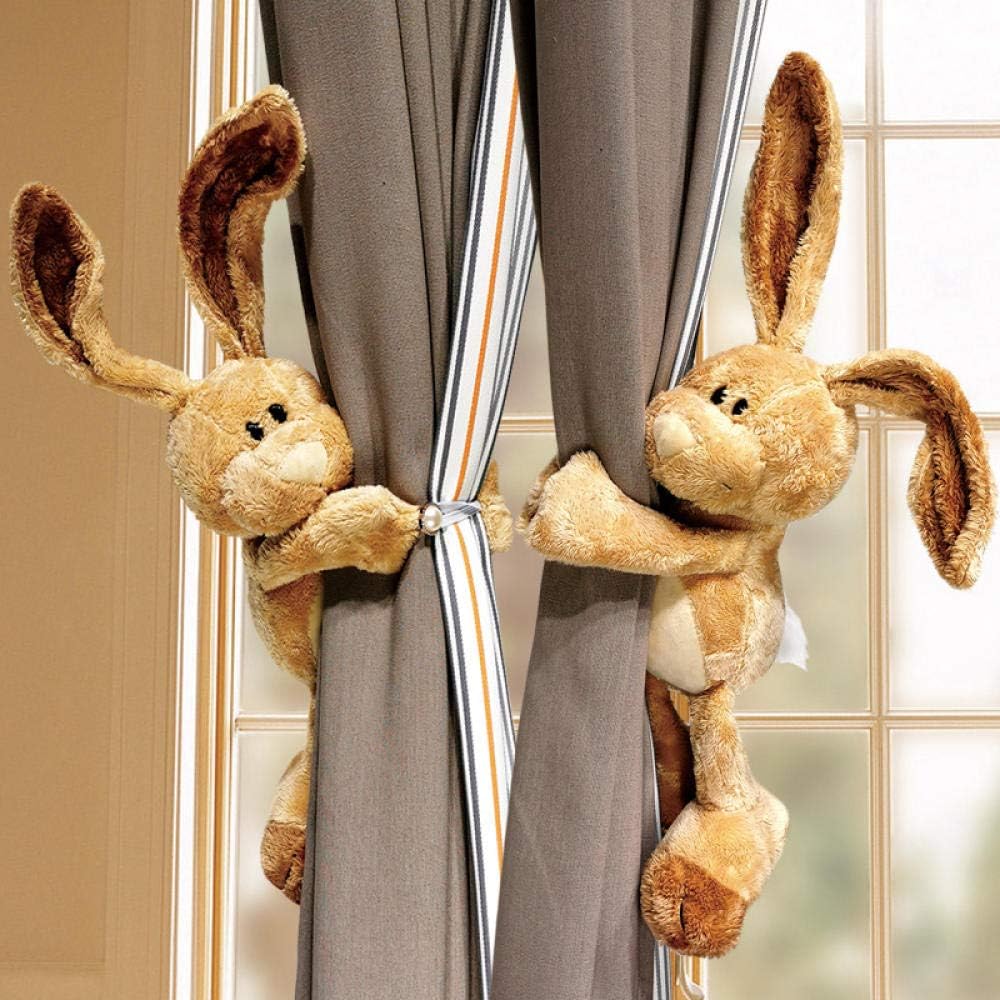 LIUJUAN Curtain Tie Back Cute Cartoon Creative Fangs Rabbit Doll Curtain Buckle Tie Bandage-Pair Of Light Brown Rabbits