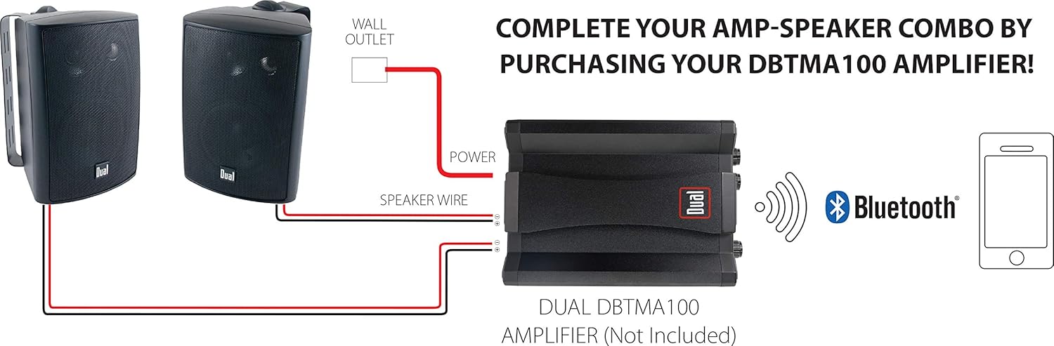 Dual Electronics LU53PB 3-Way High Performance Outdoor Indoor Speakers with Powerful Bass | Effortless Mounting Swivel Brackets | All Weather Resistance | Expansive Stereo Sound Coverage | Sold in Pairs: Home Audio & Theater