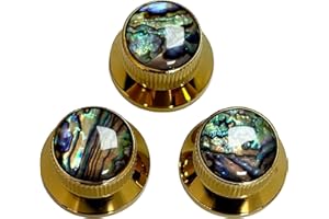 OVSAL 3PCS Electric Bass Guitar Metal Knobs with Abalone Shell Tops Electric Guitar Volume and Tone Knobs Fit for Strat St Tele Telecaster Jazz Replacement Parts （ Vacuum Gold）