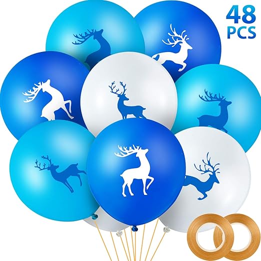 Buck Deer Party Balloons Set, Includes 48 Pieces Blue Buck