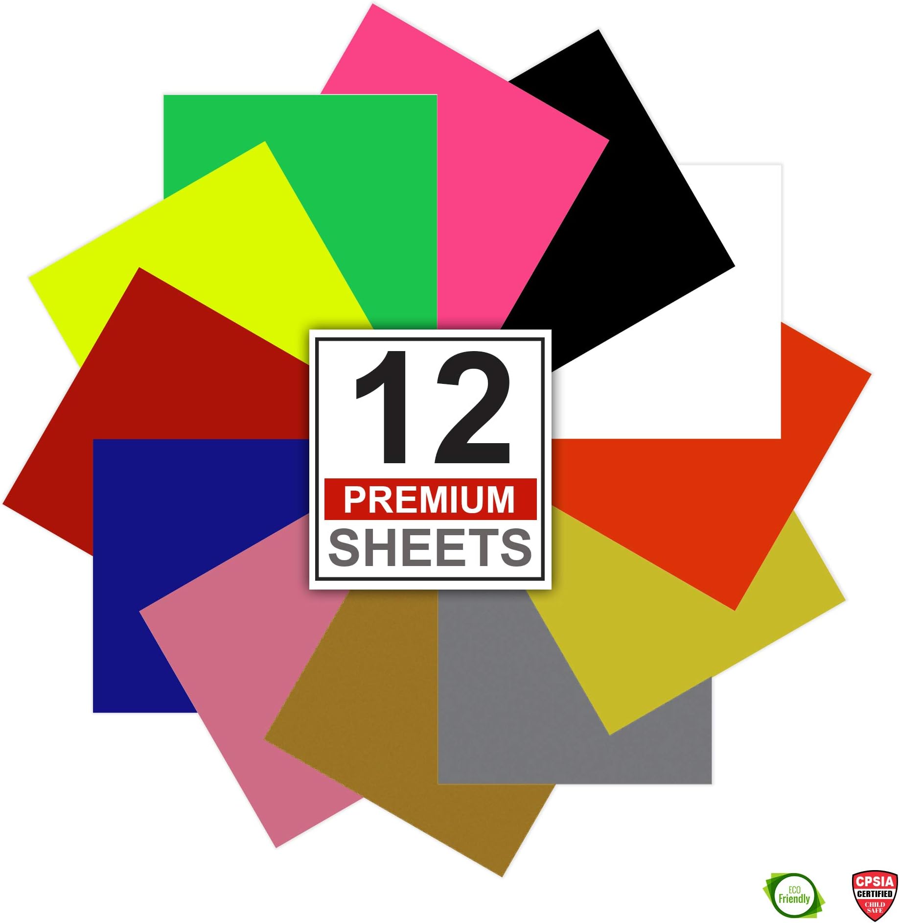 Quick Craft 12 Pack Permanent Adhesive Vinyl Sheets 12 x 12 inches, Assorted Colors for Decor Sticker, Weeding Machine, Craft Cutter Machine, Printers, Letters, Car Decal, Vinyl Paper