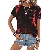SOFIA'S CHOICE Women's Crewneck Tie Dye Shirts Fitted Short Sleeve Casual Summer Tee Tops