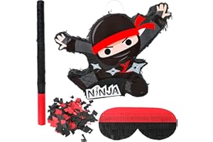 Ninja-Themed Piñata Black Ninja Pinata Bundle Paper Cool Warrior Design Pinata with Stick Blindfold Confetti for Birthday Par