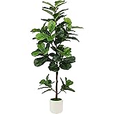 5FT Artificial Fiddle Leaf Fig Tree with White Planter & Fake Moss, Realistic Faux Ficus Lyrata Floor Plant for Indoor Home Office Decor, Housewarming Gift