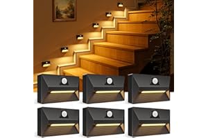 VOLISUN Motion Sensor Stair Light Rechargeable 6 Pack, Night Lights 3 Modes & 3 Color Temperatures, Magnetic Rechargeable Stick-On Lights for Stairs, Hallway, Cabinet(Black)