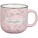 Christian Art Gifts Large Dishwasher/Microwave Safe Ceramic Coffee & Tea Mug for Daughters: World's Best Daughter Encouraging Bible Verse, Non-toxic Lead-Free Cup for Women, Pink/White Floral, 14 oz.