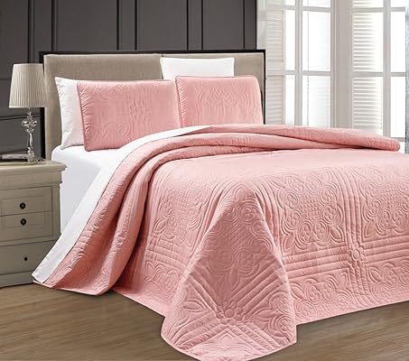 3-Piece Coral Pink Oversize Stella Grande Bedspread Set