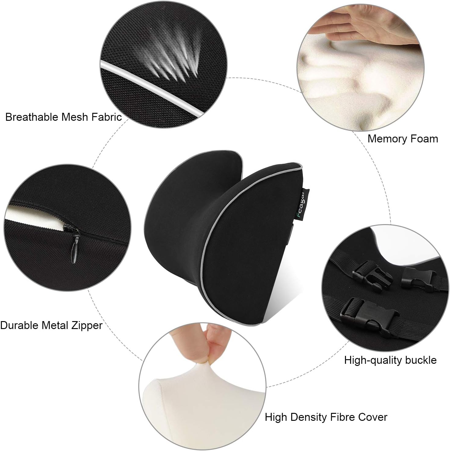 Feagar Car Neck Pillows, Memory Foam Headrest Cushions Car Seat Pillow, Breathable Cervical Pillows for Driving Black - Image 4