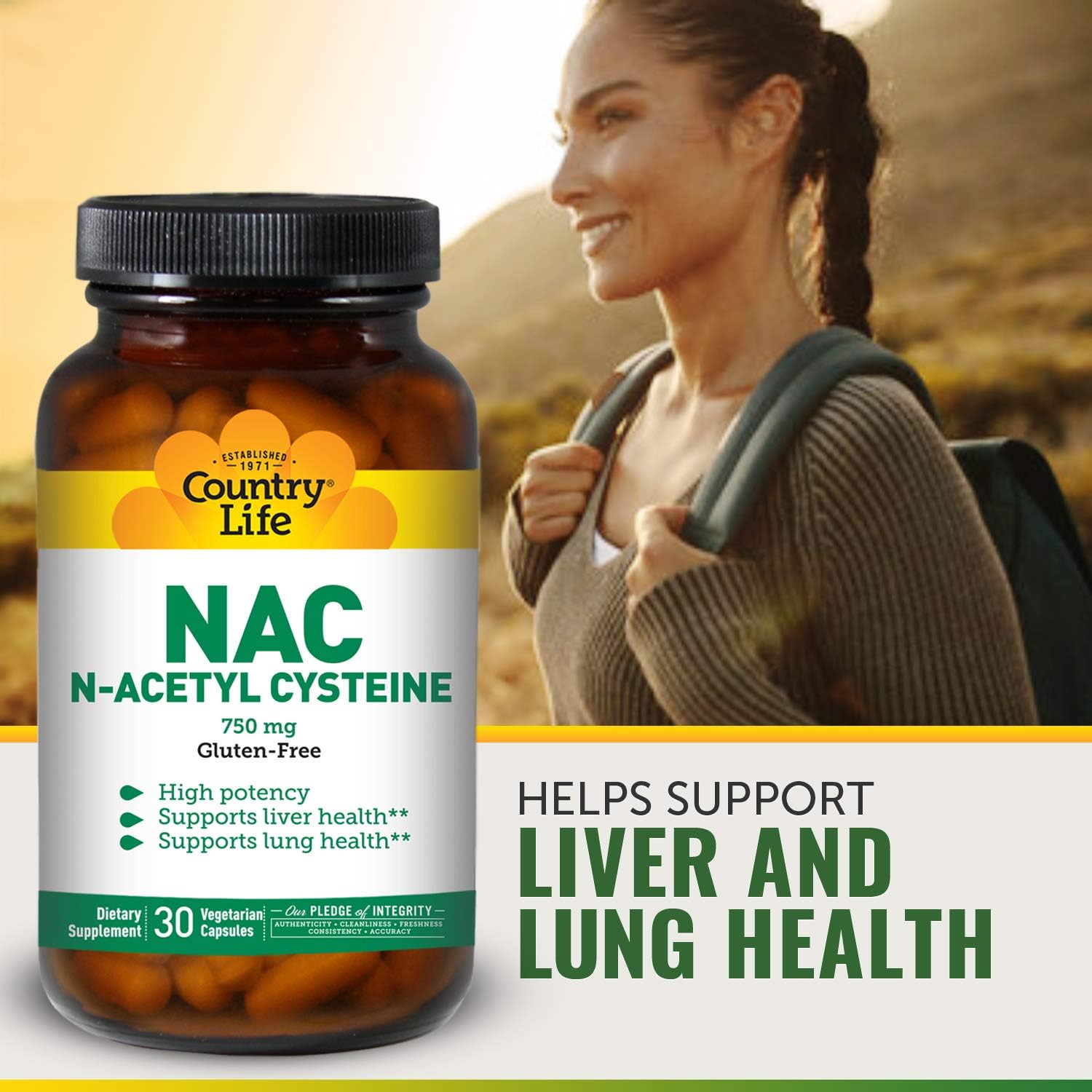 Country Life NAC 750mg NAcetyl Cysteine High Potency Antioxidant Free