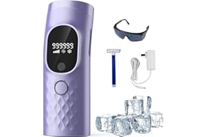 IOUNIYA Laser Hair Removal for Women and Men - Permanent Painless Ice Cooling IPL Device Remover Machine with Shaver, Goggles, 999,999 Flashes for Body and Face, Corded - Purple