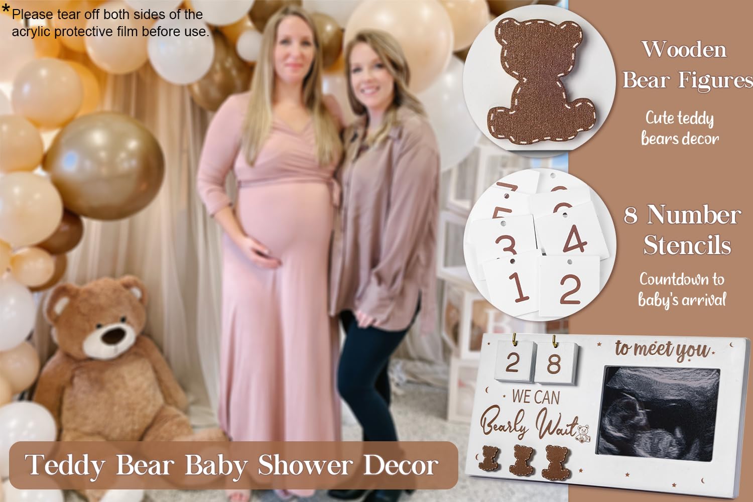 YLOVAN Expecting Parents to Be Unique Gifts for Pregnant Women, Sonogram Picture Frame Pregnancy Gift We Can Bearly Wait with Countdown Weeks, Best Mom Gift,White & Brown