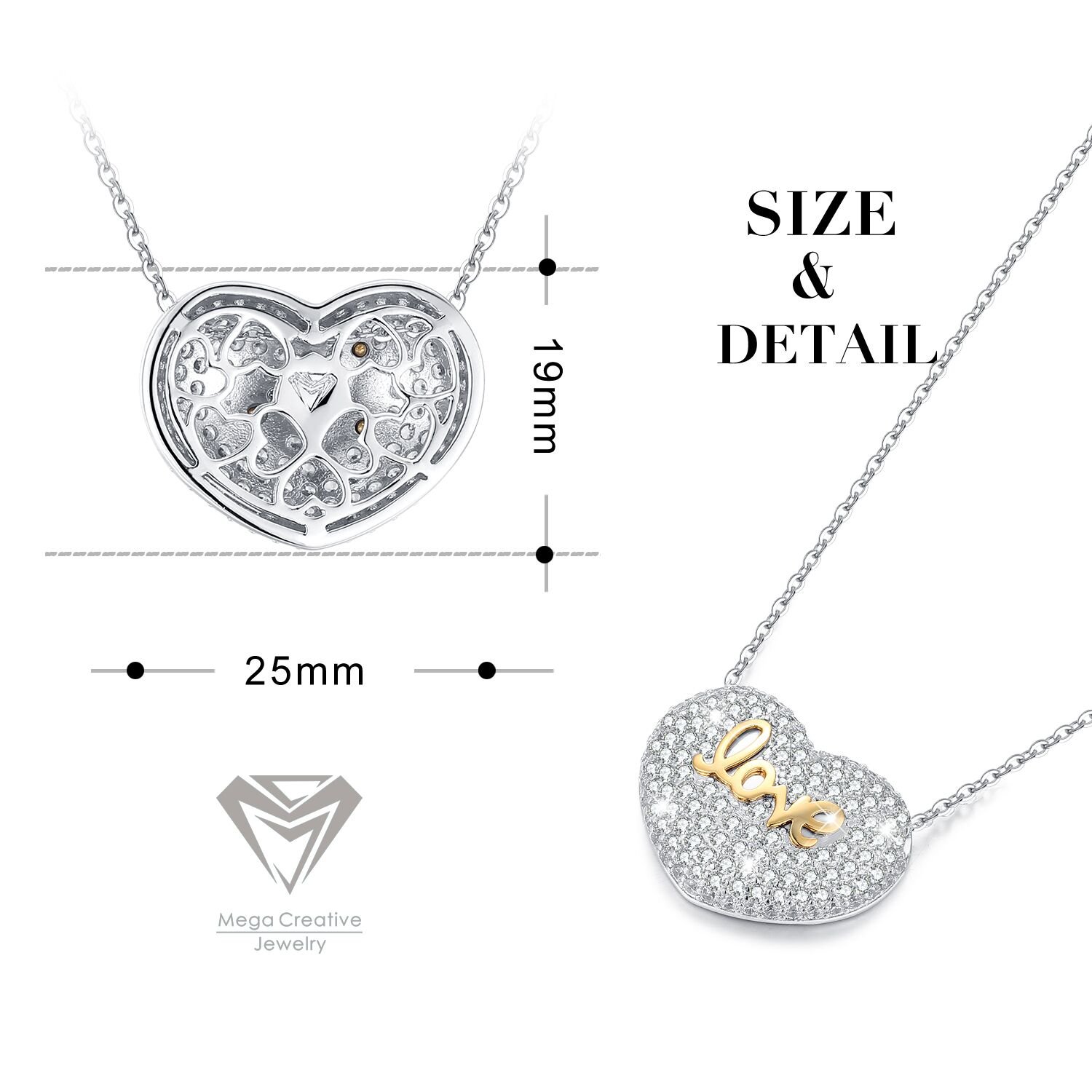 MEGA CREATIVE JEWELRY Heart Necklace Inlaid with Love for Girls Made with Swarovski Crystals Gifts