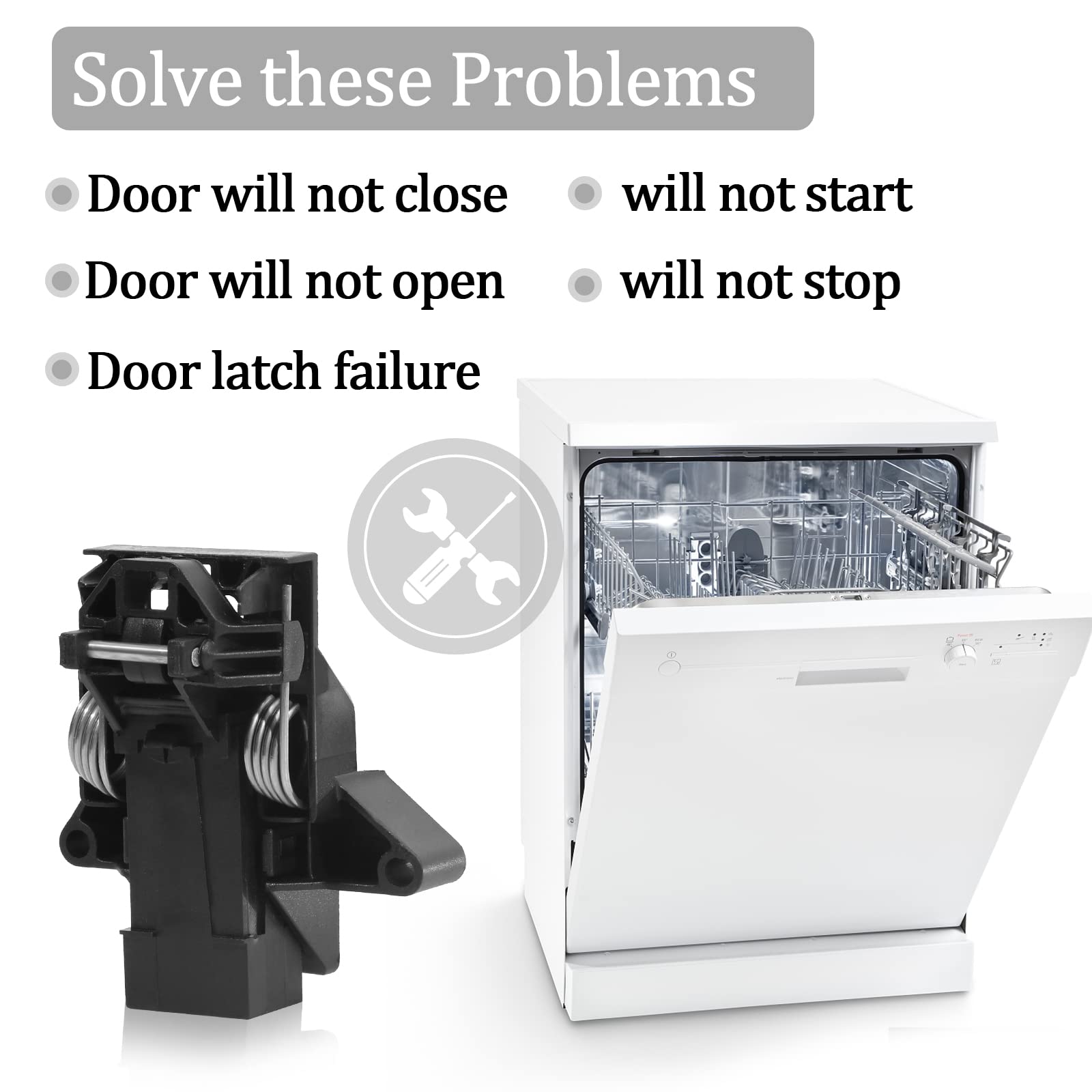 5304516818 Dishwasher Door Latch For Frigidaire Electrolux Kenmore Dishwasher Door 5304527418, 154722401, 154543901, 154758101, 4813935, AP6783743, EAP12585469, PD00044441, PS12585469 Door Switch Kit