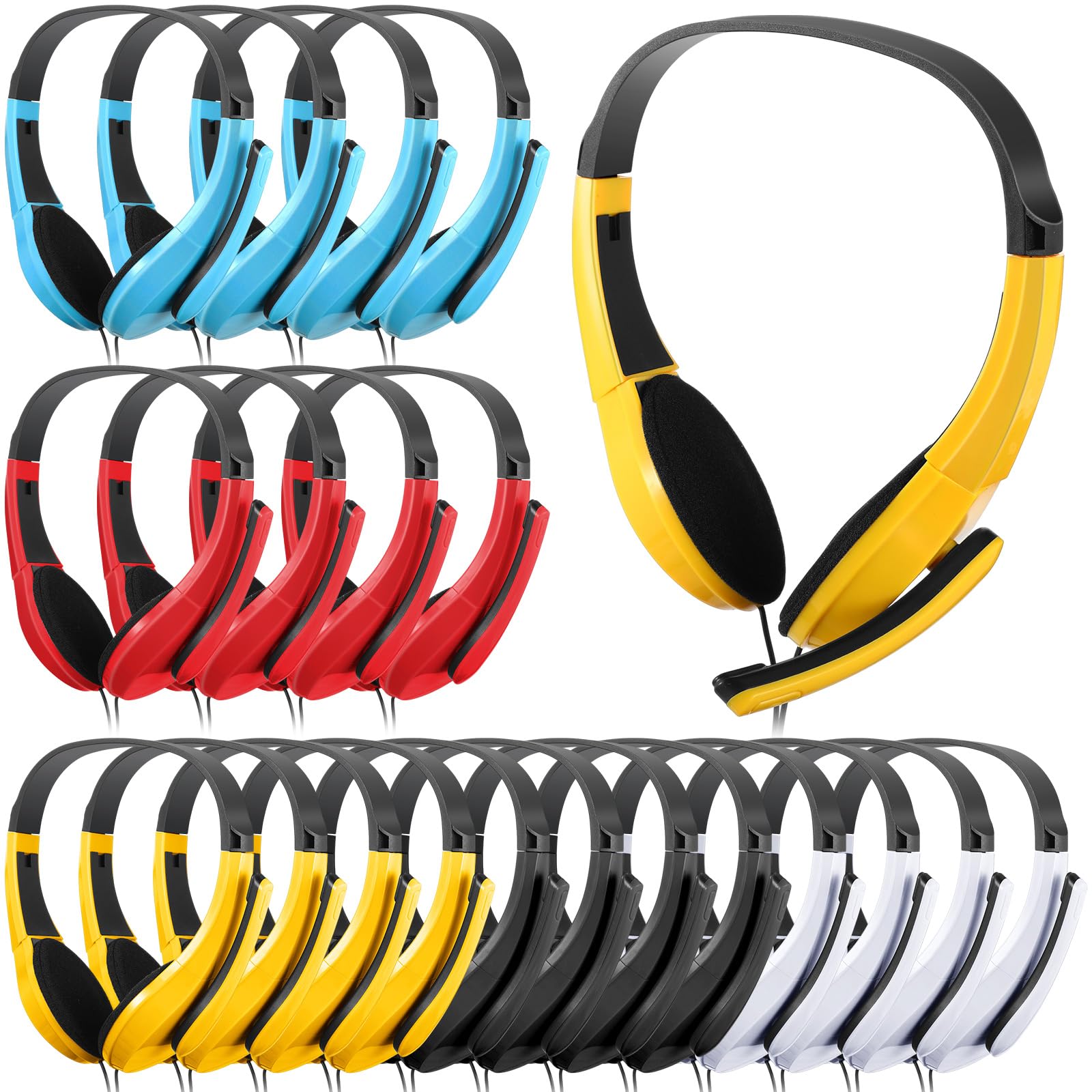 Photo 1 of Saysurey 20 Pack Classroom Headphones with Microphone Bulk 3.5mm Adjustable Jack On Ear Bulk Headphones for Classroom Students Computer Laptop Office Home(Multicolor)