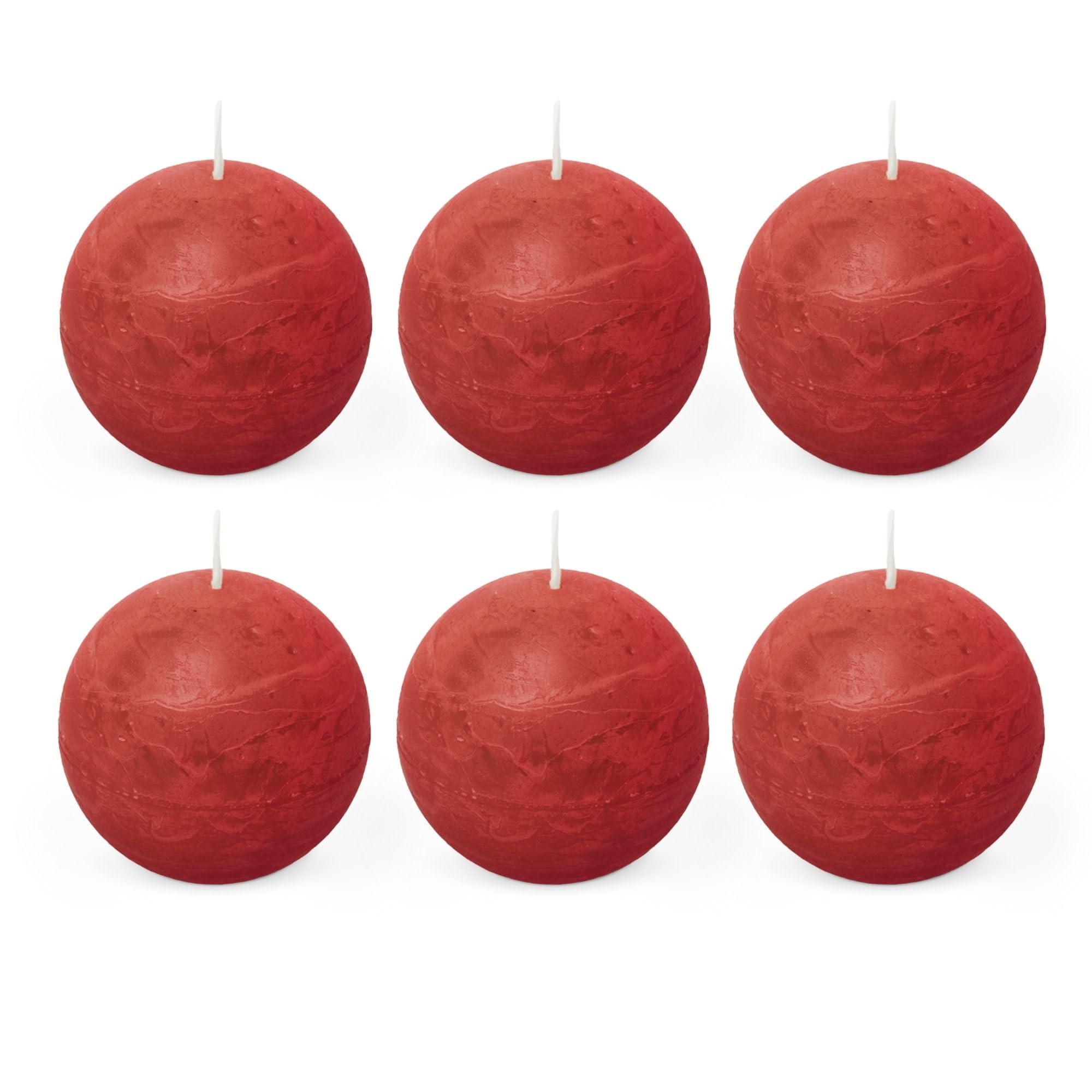 Spaas 6 Rustic Unscented Ball Candles 80 mm, 24 Hours, Red