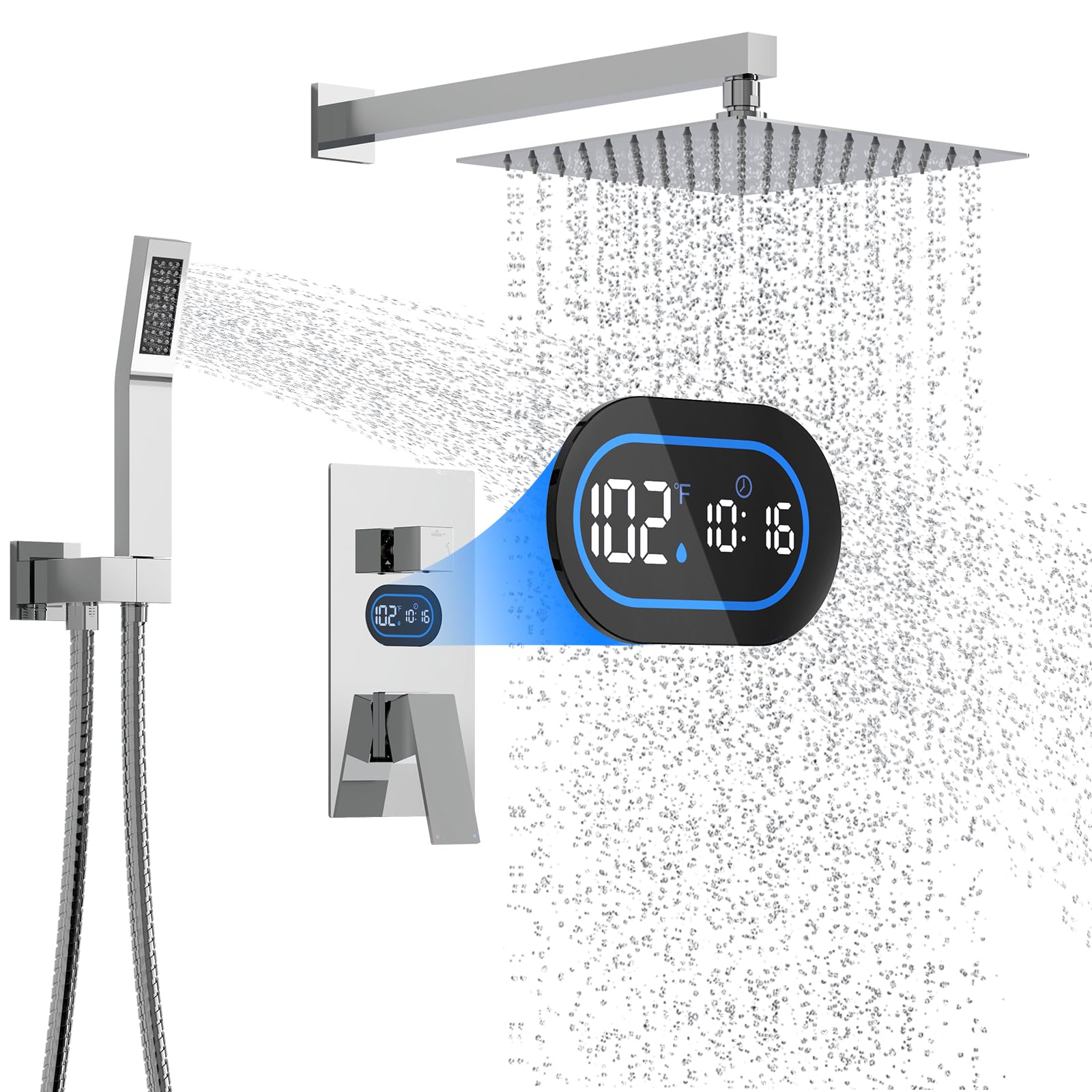 Photo 1 of ***LIKE NEW/OPEN BOX***Shower Faucet Set with Hydro Power Temperature Display, Shower System Bathroom 10 Inches Shower Head with Handheld Spray, Wall Mounted Shower Fixtures with Shower Valve and Trim Kit, Polished Chrome