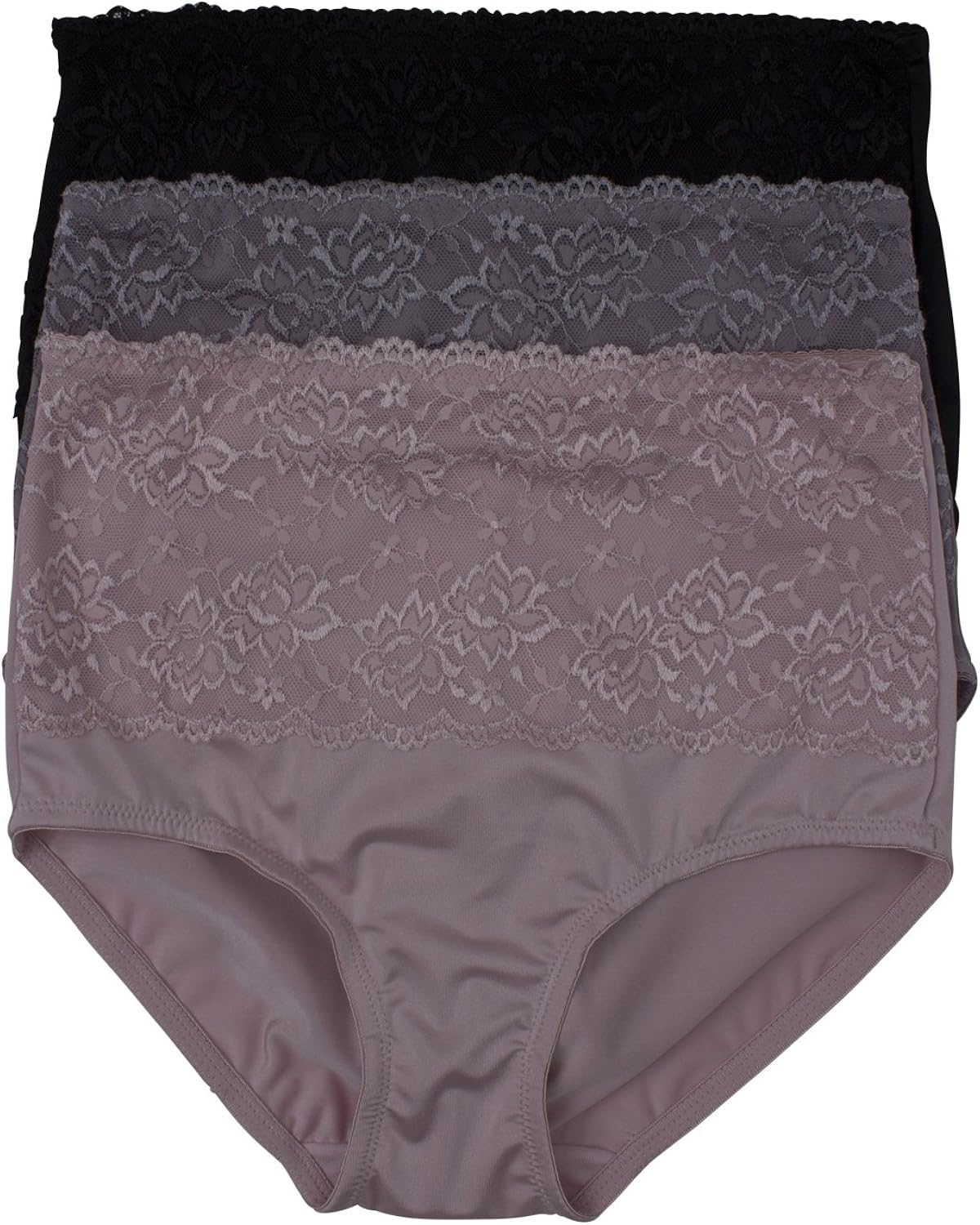 kathy ireland Womens 3 Pack Microfiber Lace Detail Shaping Brief